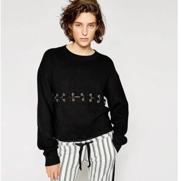 The Kooples Cotton Jumper With Piercings Black Size L - Picture 1 of 10
